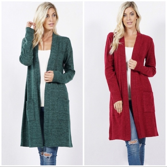 Sweaters - Brushed Melange Open Front Pocket Cardigan